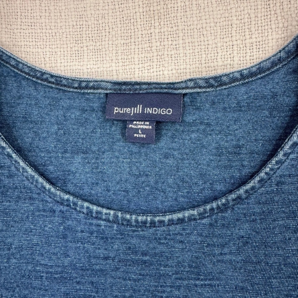 Pure Jill Indigo Tank Sleeveless Shift Tunic Cotton Dress Pockets Large Petite - Picture 4 of 9